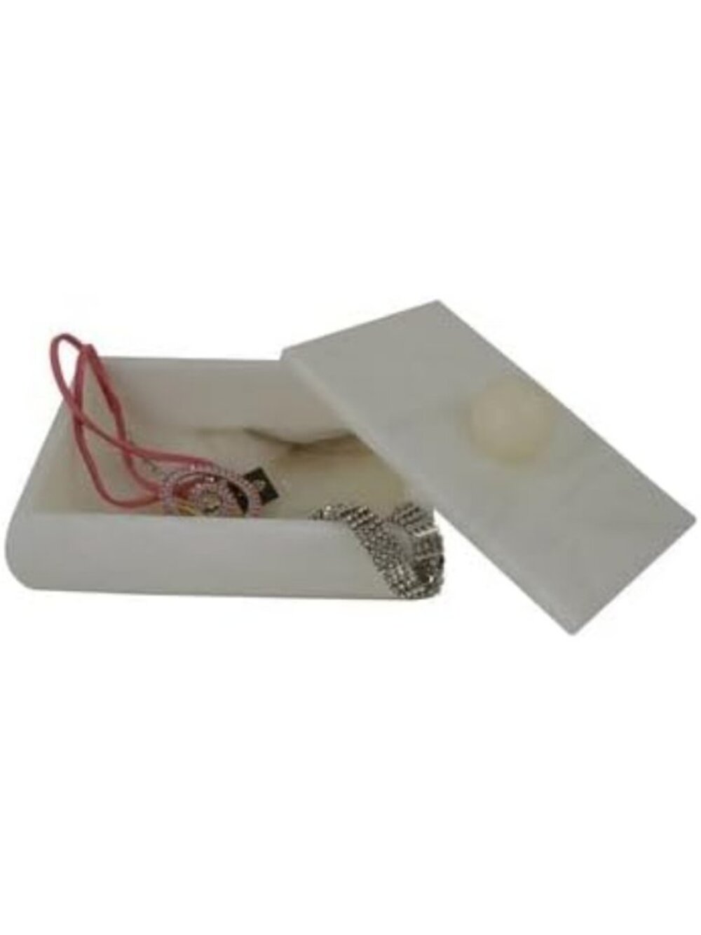 Handcarved Cream Alabaster Jewelry Box, 6" Wide, Italian Artisan Craftsmanship